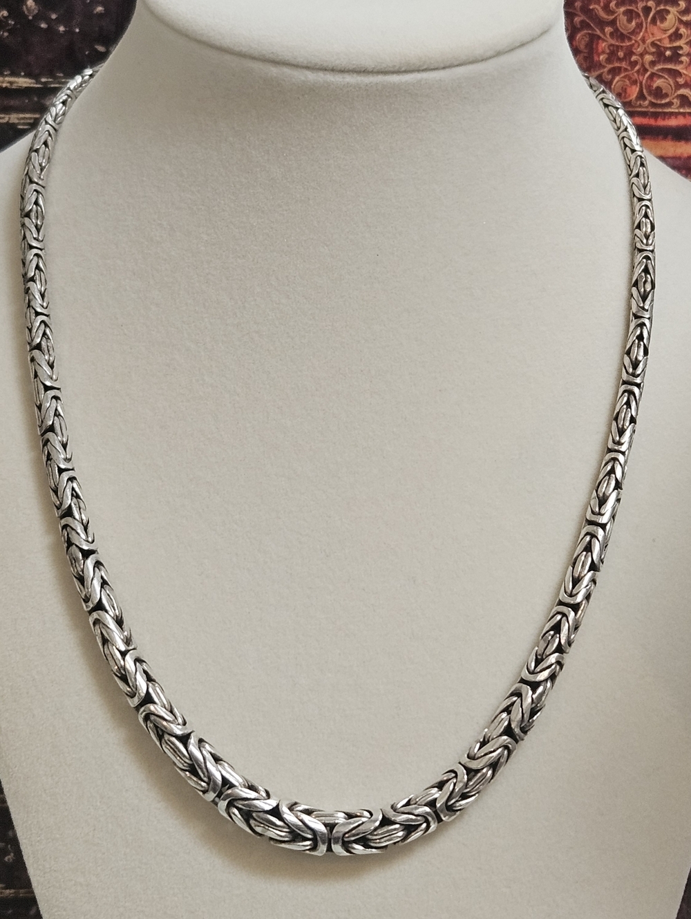 Sterling Silver 925 Bali Byzantine Graduated Necklace Toggle Clasp 56.7 Grams